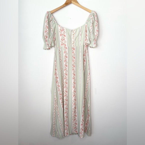 WeWoreWhat Victorian Floral Stripe Rosewood Puff Sleeve Midi Size 2 - Picture 7 of 9